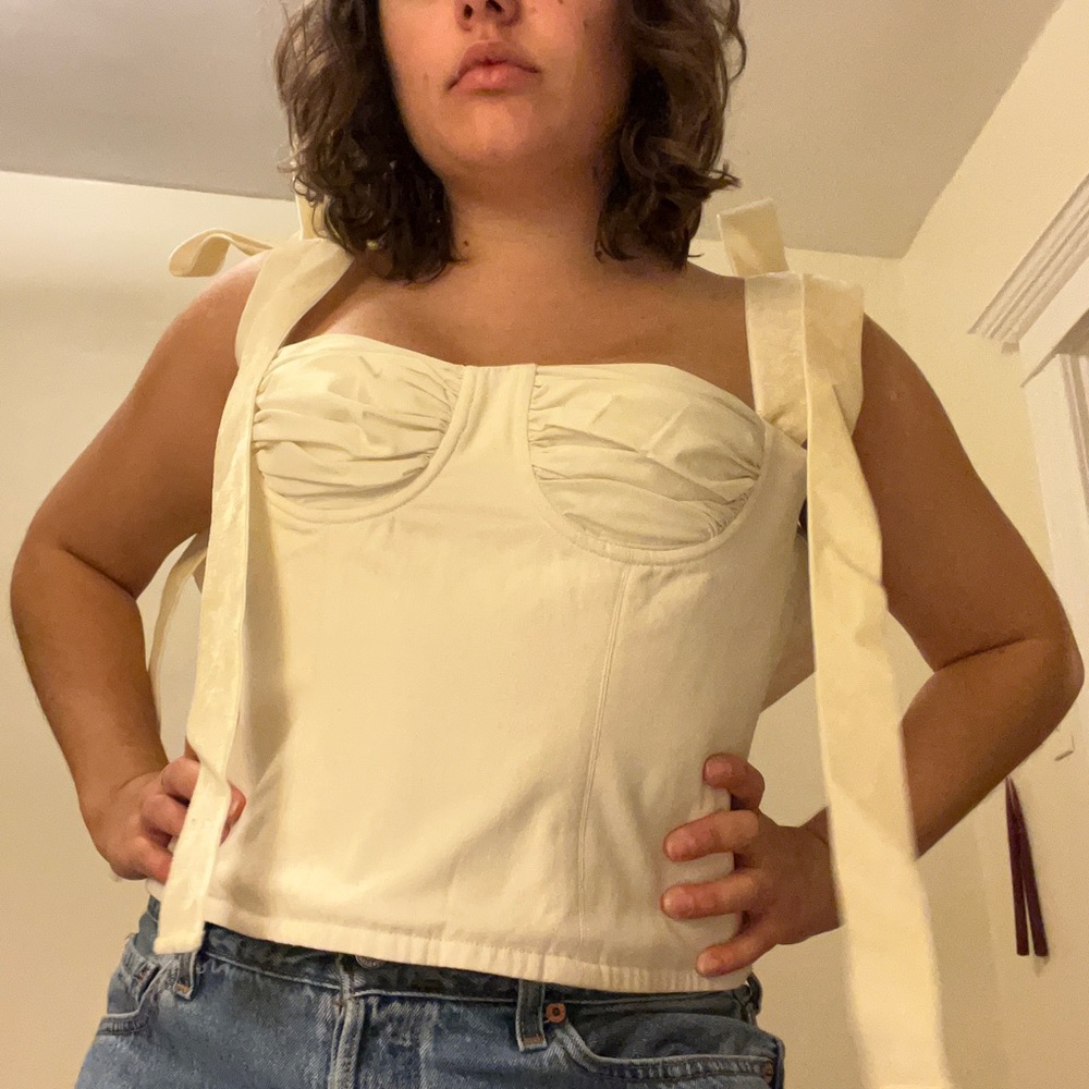 Orseund Iris Cream Tie-Strap Bustier Tank Top